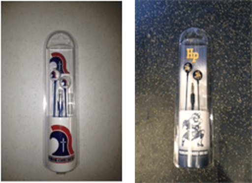 Two pairs of themed earbuds