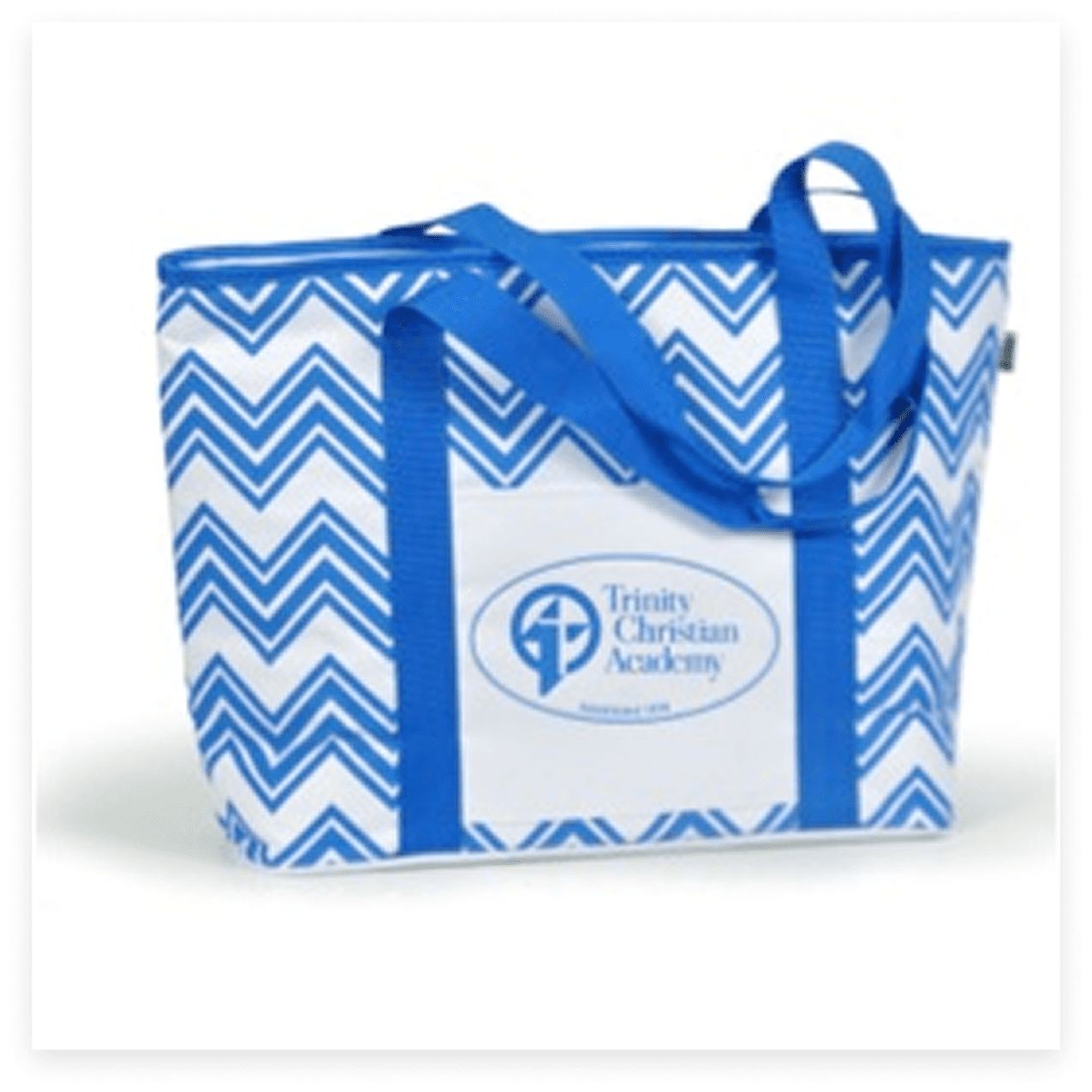 Blue and white chevron tote bag
