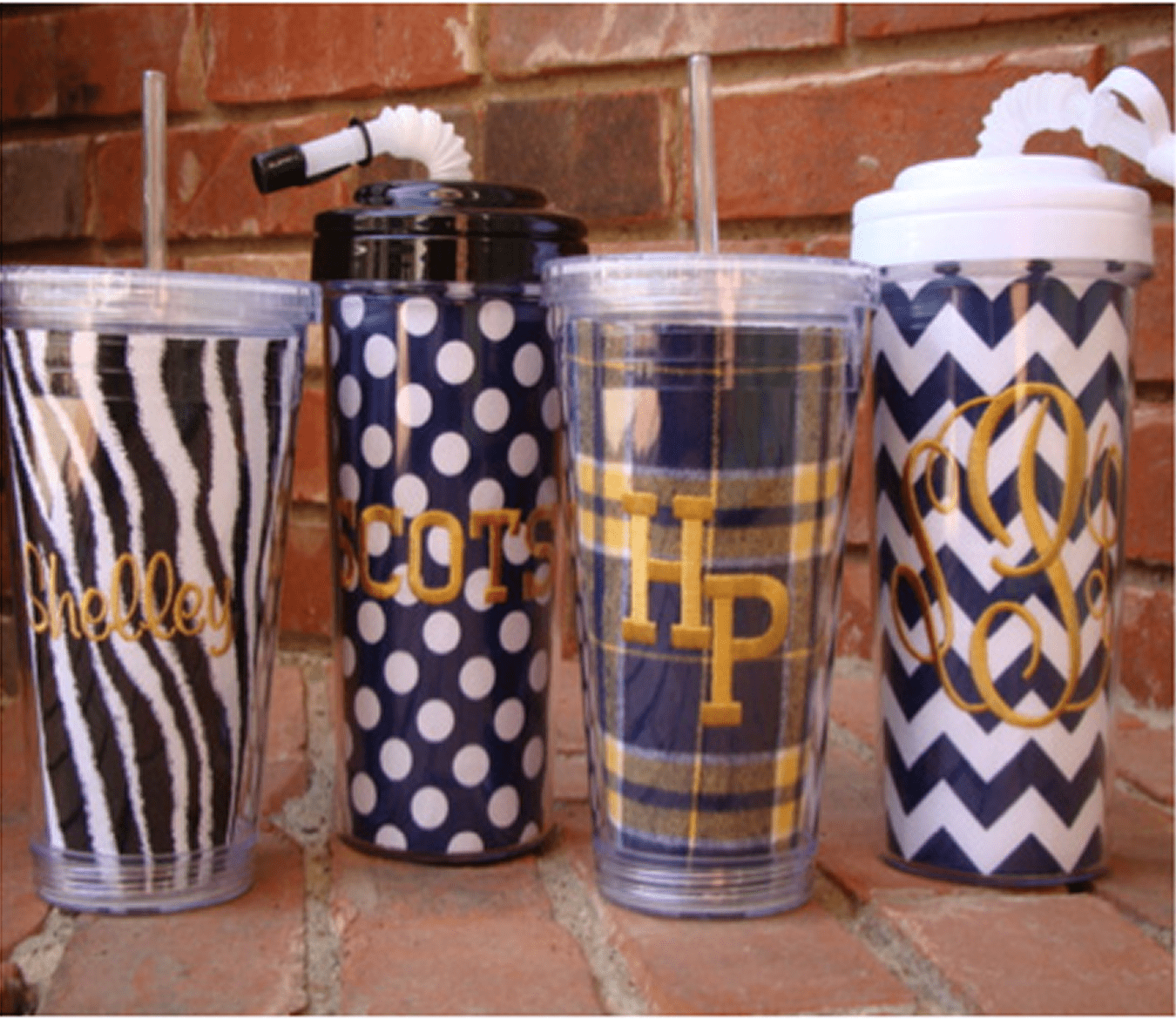Patterned tumblers with monograms