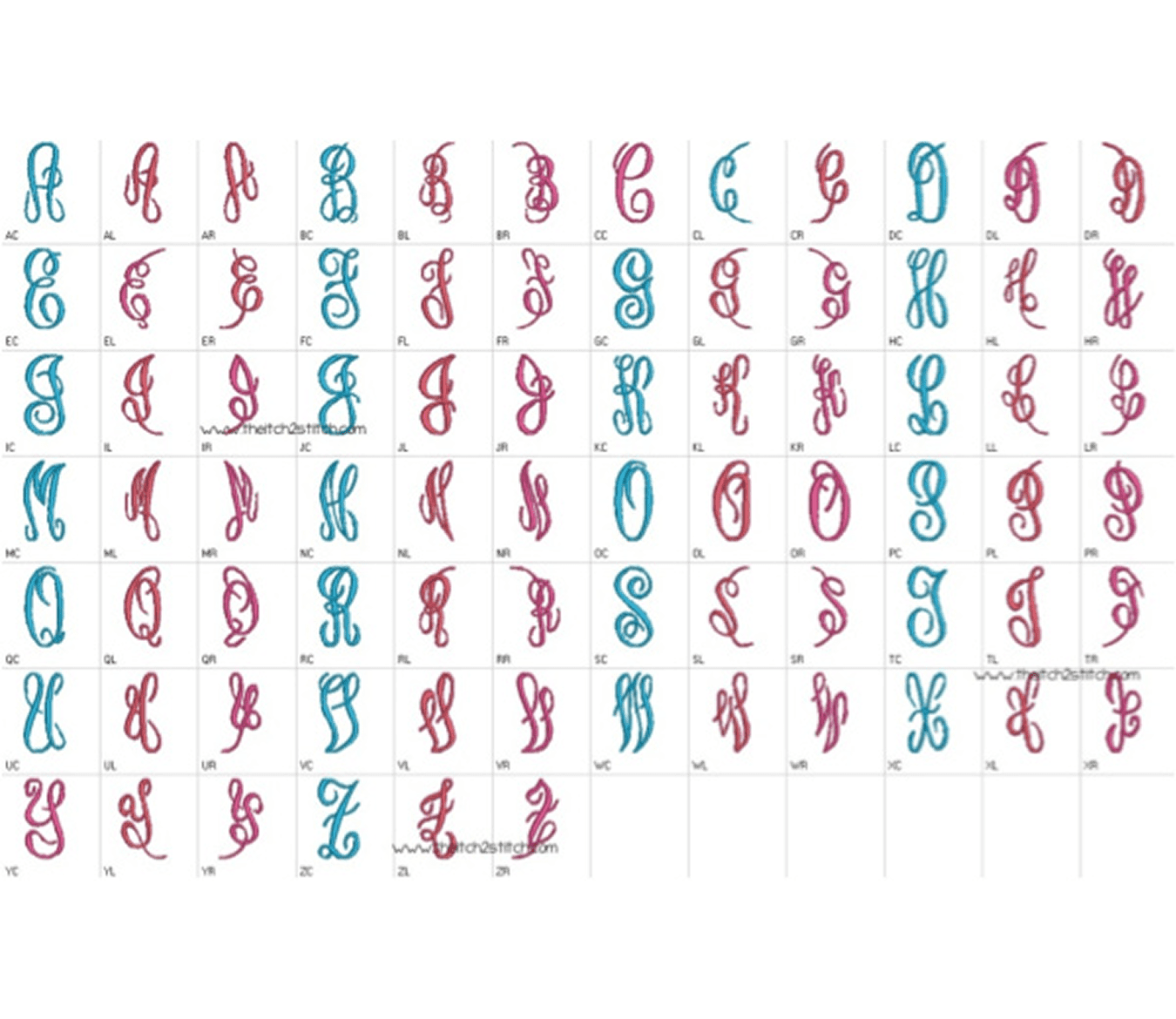 Colorful monogram alphabet chart
