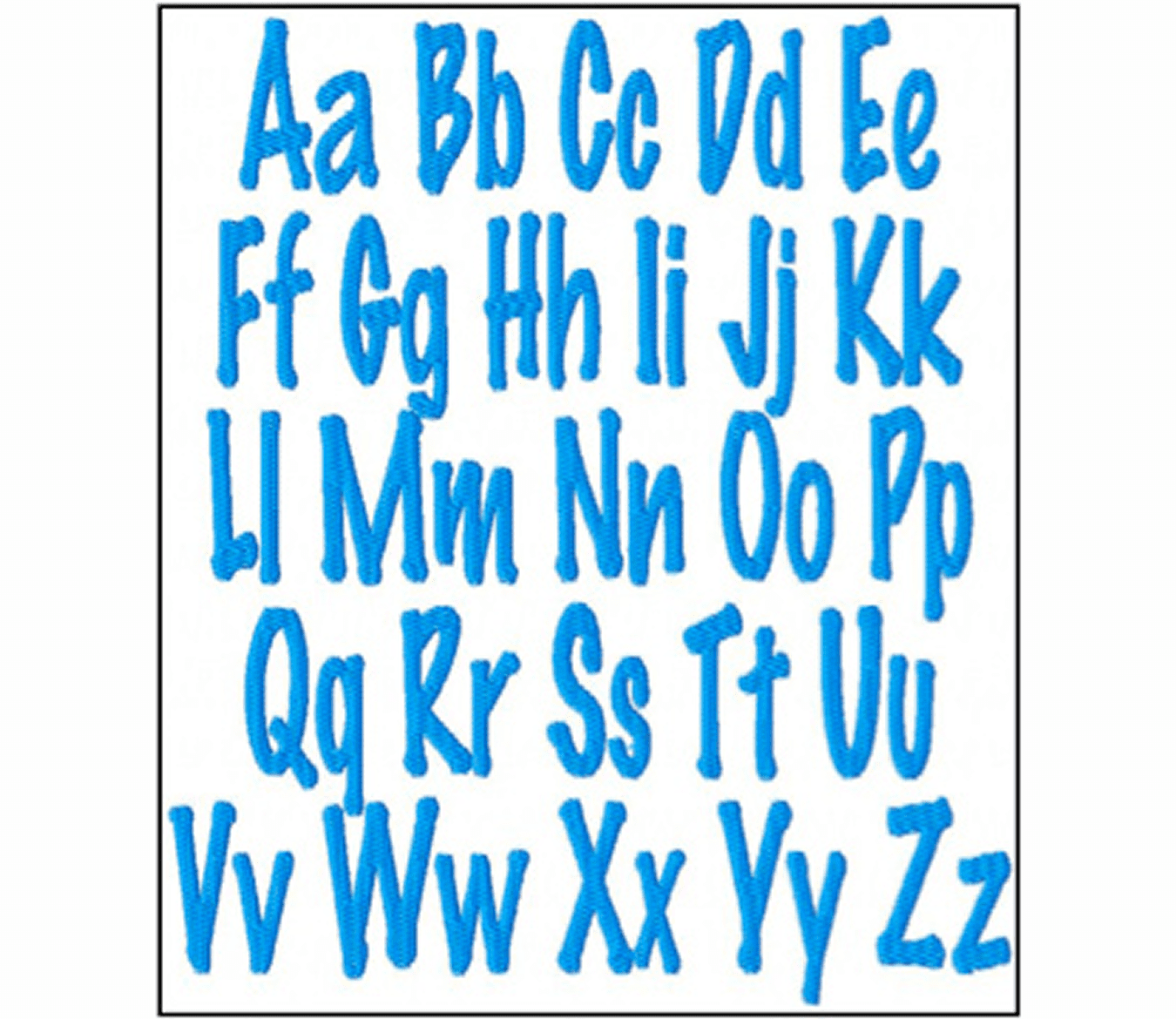 Blue alphabet letters on white background