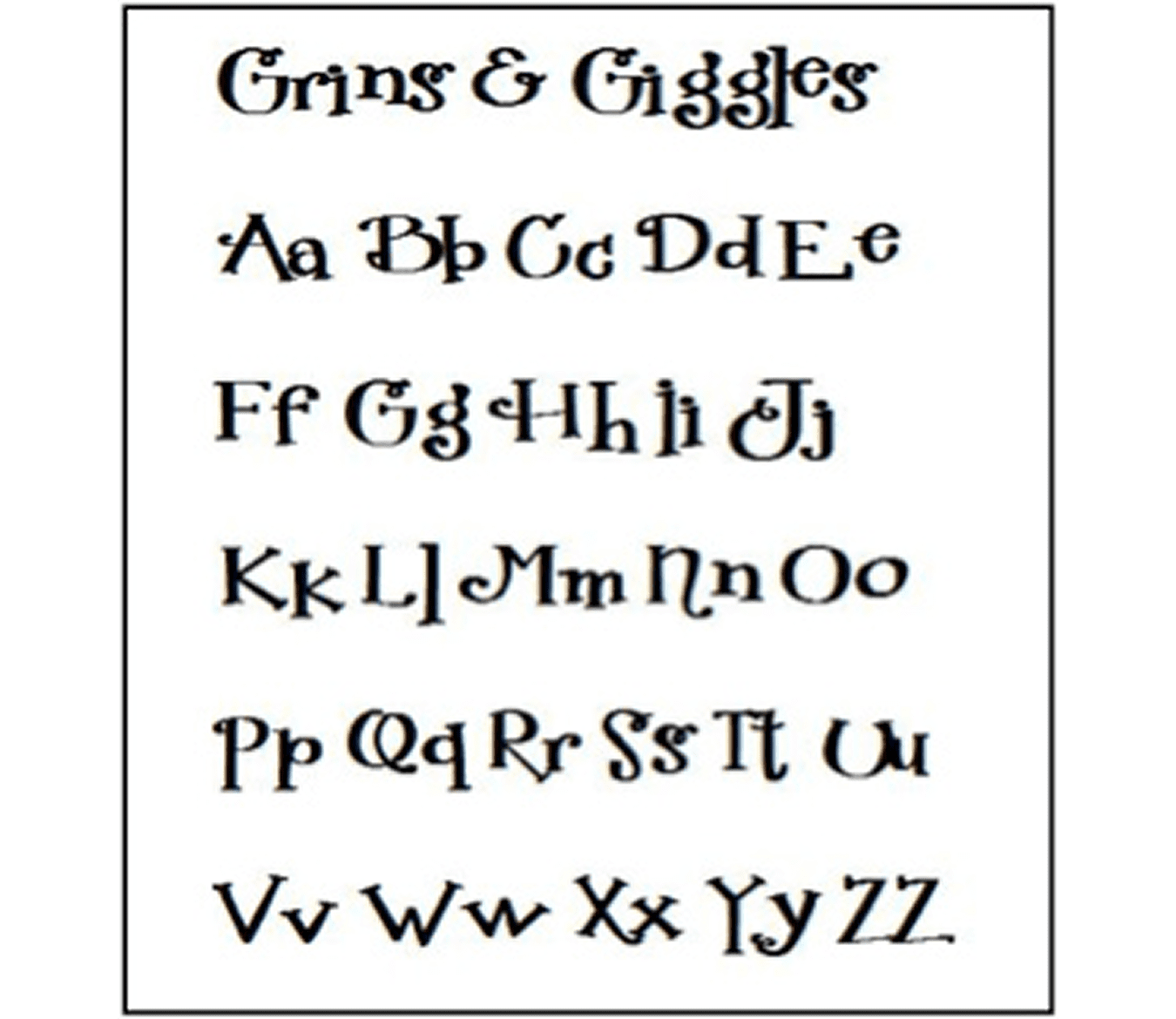 Grins & Giggles font alphabet
